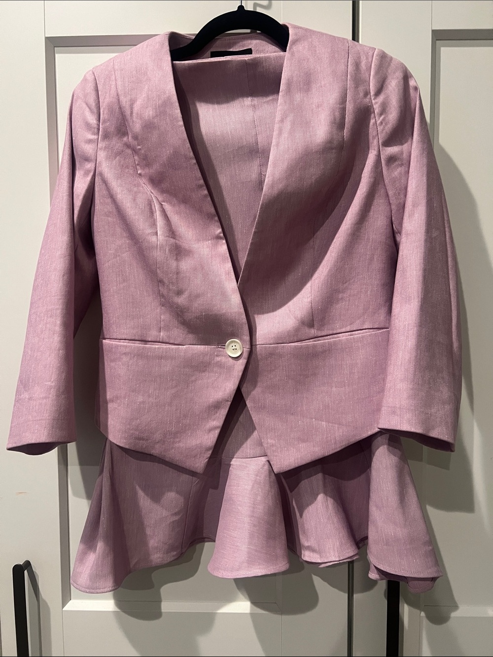 Express Pink Peplum Blazer and Ruffle Pencil Skirt